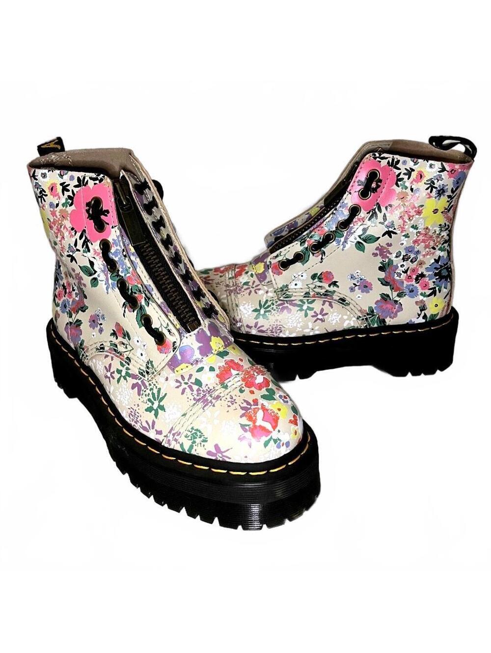 Dr. Martens Sinclair Floral Mash Up Platform Boots Parchment Beige Size 7